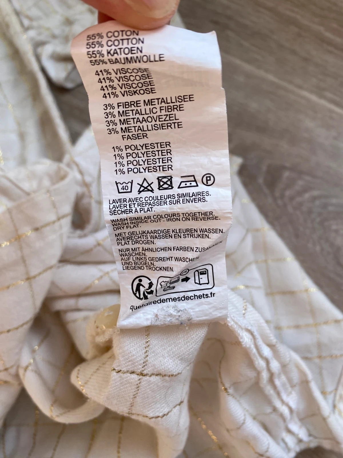 Vestido de descanso / Camisa de dormir com botões xadrez Damart creme tamanho M – photo 9